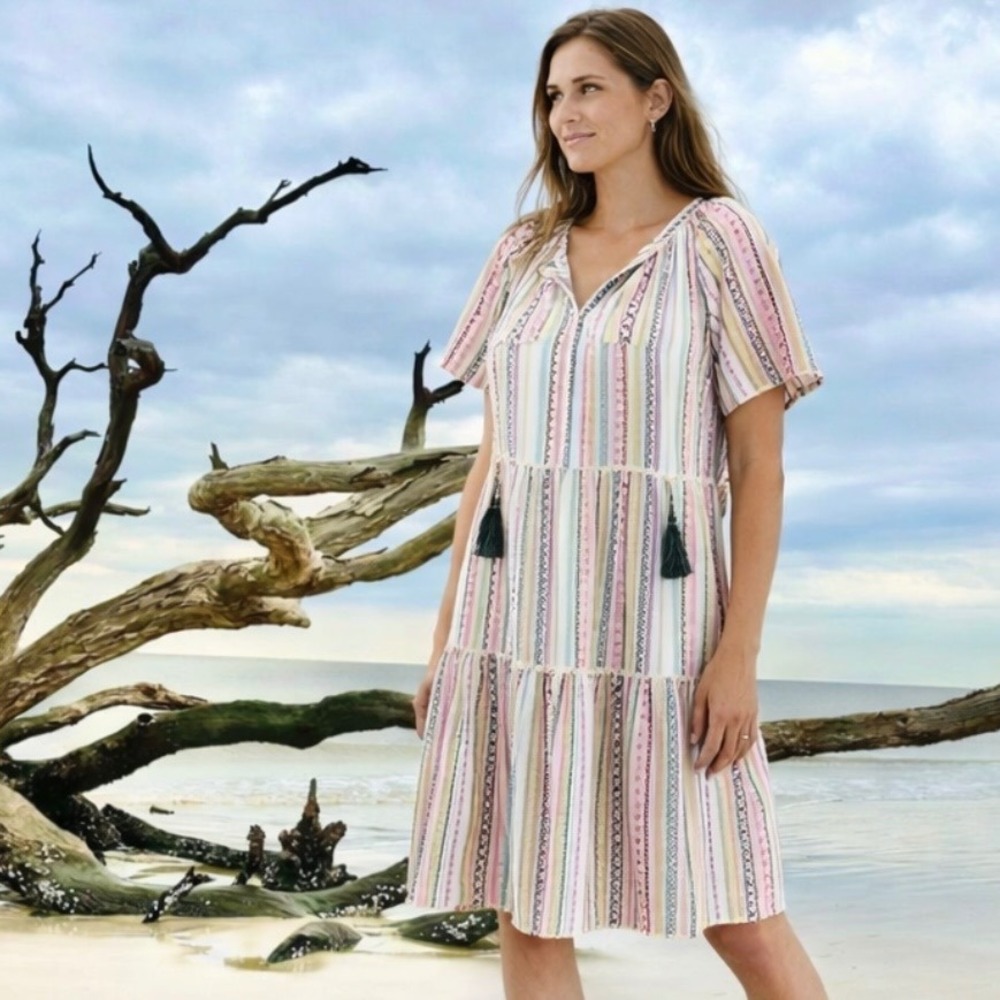 Style & Co. Multicolor Mountain Striped‎ Tiered Dress